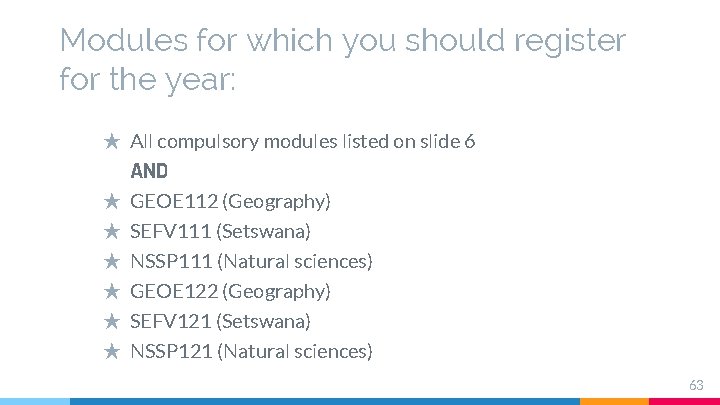 Modules for which you should register for the year: ★ All compulsory modules listed Modules for which you should register for the year: ★ All compulsory modules listed
