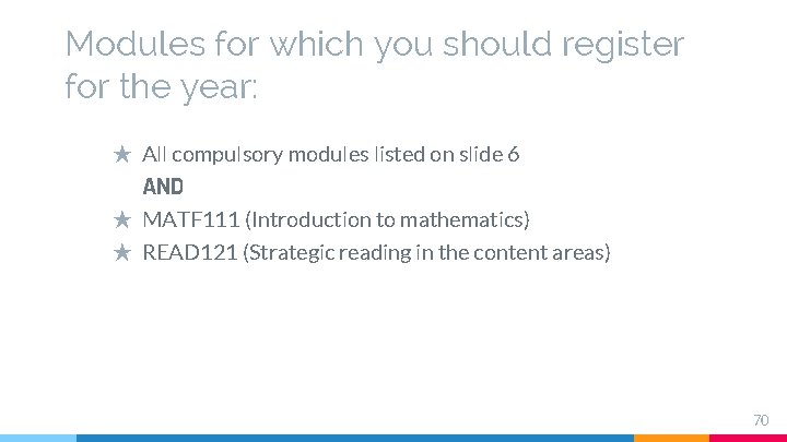 Modules for which you should register for the year: ★ All compulsory modules listed Modules for which you should register for the year: ★ All compulsory modules listed
