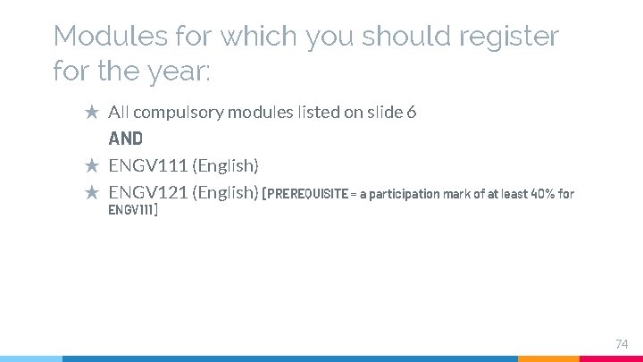 Modules for which you should register for the year: ★ All compulsory modules listed Modules for which you should register for the year: ★ All compulsory modules listed