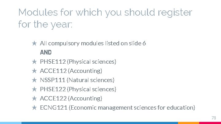 Modules for which you should register for the year: ★ All compulsory modules listed Modules for which you should register for the year: ★ All compulsory modules listed
