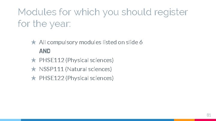 Modules for which you should register for the year: ★ All compulsory modules listed Modules for which you should register for the year: ★ All compulsory modules listed