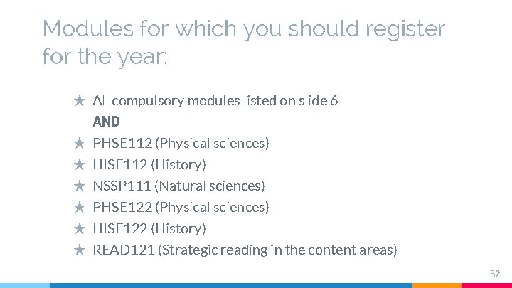 Modules for which you should register for the year: ★ All compulsory modules listed Modules for which you should register for the year: ★ All compulsory modules listed