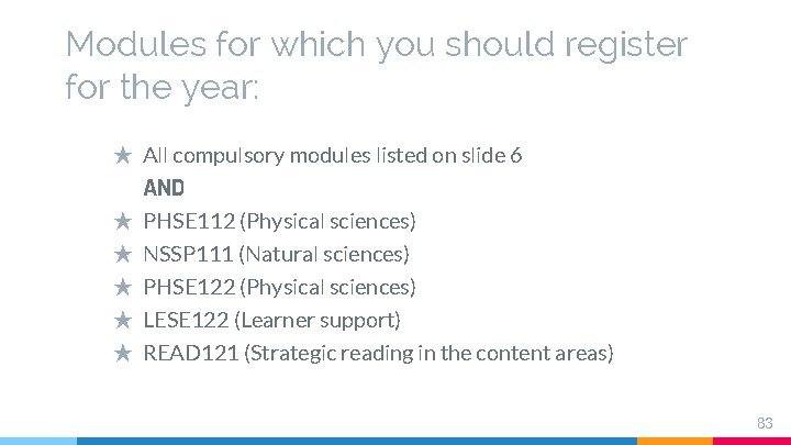 Modules for which you should register for the year: ★ All compulsory modules listed Modules for which you should register for the year: ★ All compulsory modules listed