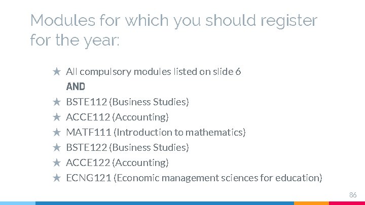 Modules for which you should register for the year: ★ All compulsory modules listed Modules for which you should register for the year: ★ All compulsory modules listed