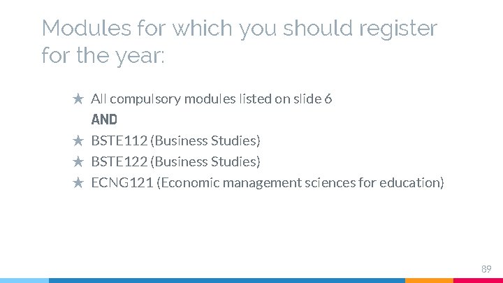 Modules for which you should register for the year: ★ All compulsory modules listed Modules for which you should register for the year: ★ All compulsory modules listed