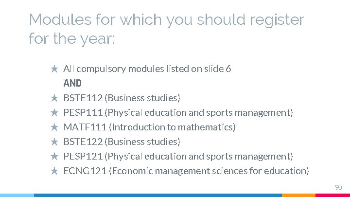 Modules for which you should register for the year: ★ All compulsory modules listed Modules for which you should register for the year: ★ All compulsory modules listed