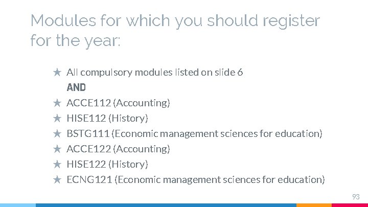 Modules for which you should register for the year: ★ All compulsory modules listed Modules for which you should register for the year: ★ All compulsory modules listed