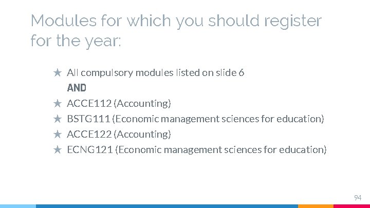 Modules for which you should register for the year: ★ All compulsory modules listed Modules for which you should register for the year: ★ All compulsory modules listed