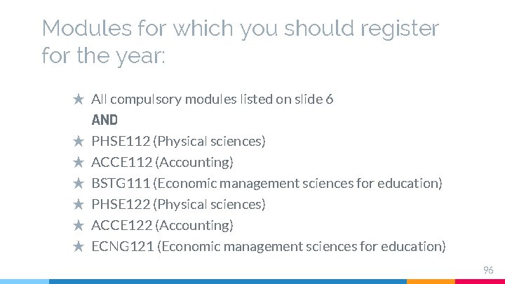 Modules for which you should register for the year: ★ All compulsory modules listed Modules for which you should register for the year: ★ All compulsory modules listed