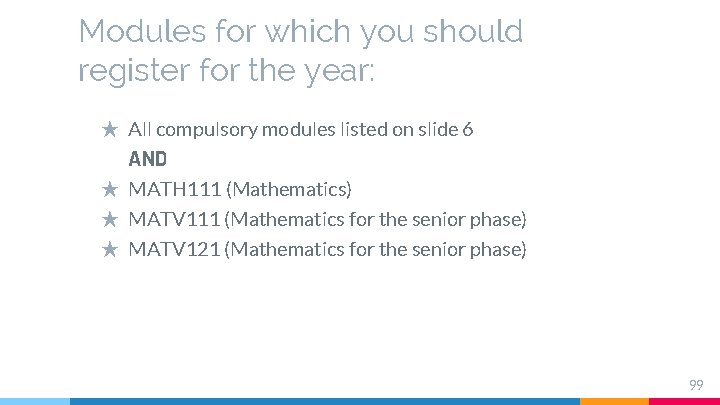 Modules for which you should register for the year: ★ All compulsory modules listed Modules for which you should register for the year: ★ All compulsory modules listed