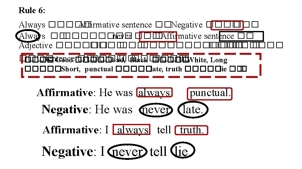 Rule 6: Always ����� Affirmative sentence ��Negative ���� Always �� ���� never ��� �Affirmative