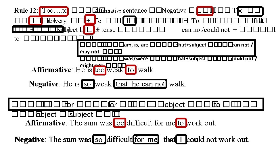 Rule 12: Too. . . to ����� Affirmative sentence ��Negative ���� – Too ��