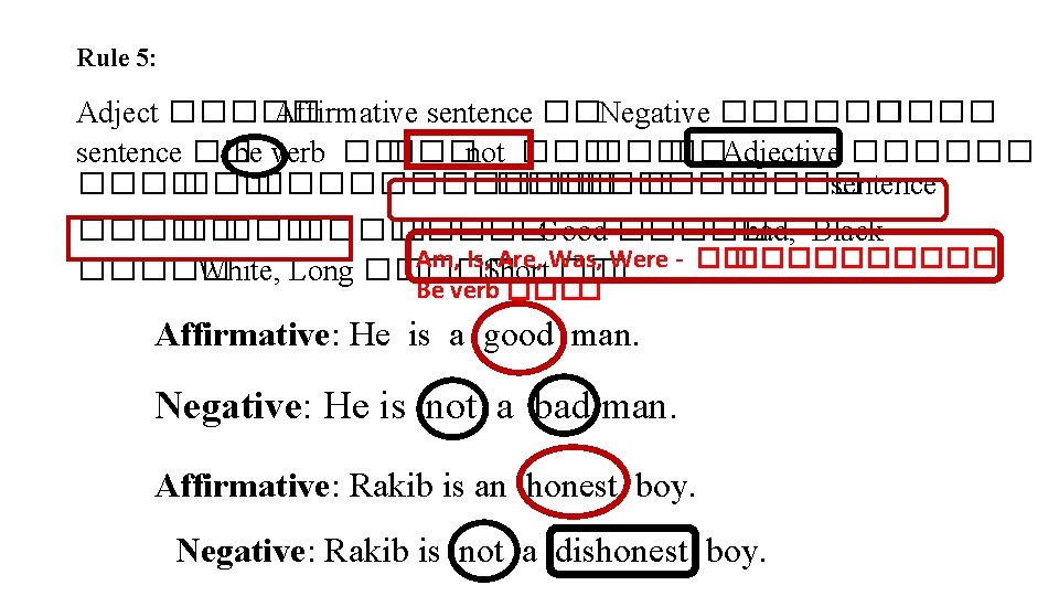 Rule 5: Adject ����� Affirmative sentence ��Negative ���� sentence �� be verb �� ���not