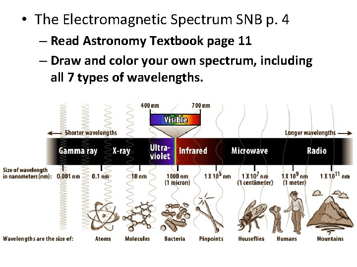  • The Electromagnetic Spectrum SNB p. 4 – Read Astronomy Textbook page 11