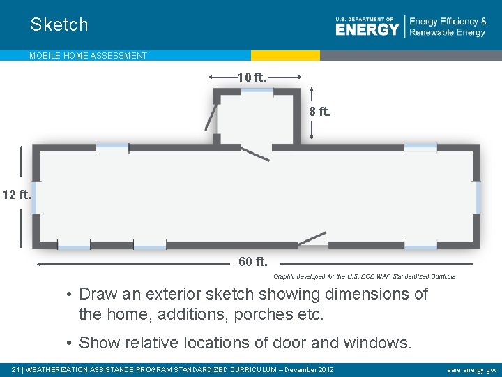 Sketch MOBILE HOME ASSESSMENT 10 ft. 8 ft. 12 ft. 60 ft. Graphic developed