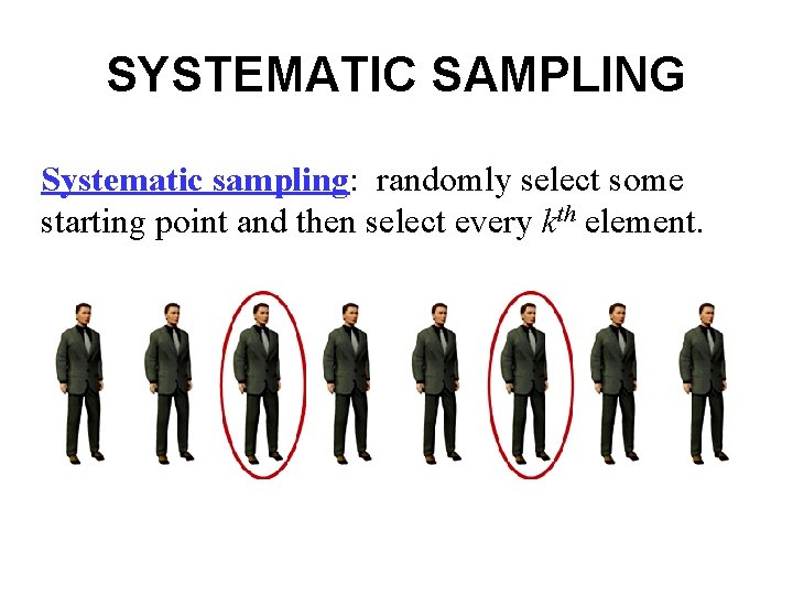 SYSTEMATIC SAMPLING Systematic sampling: randomly select some starting point and then select every kth