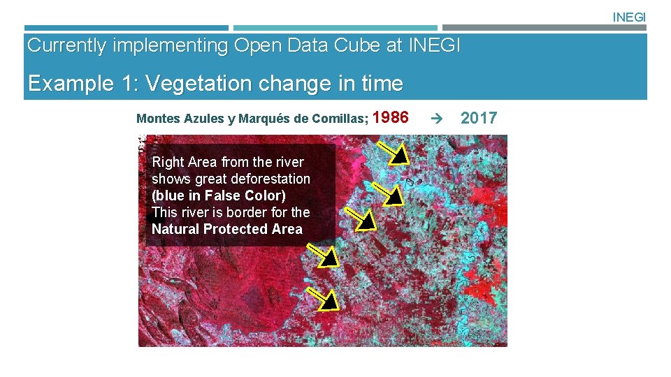 INEGI Currently implementing Open Data Cube at INEGI Example 1: Vegetation change in time