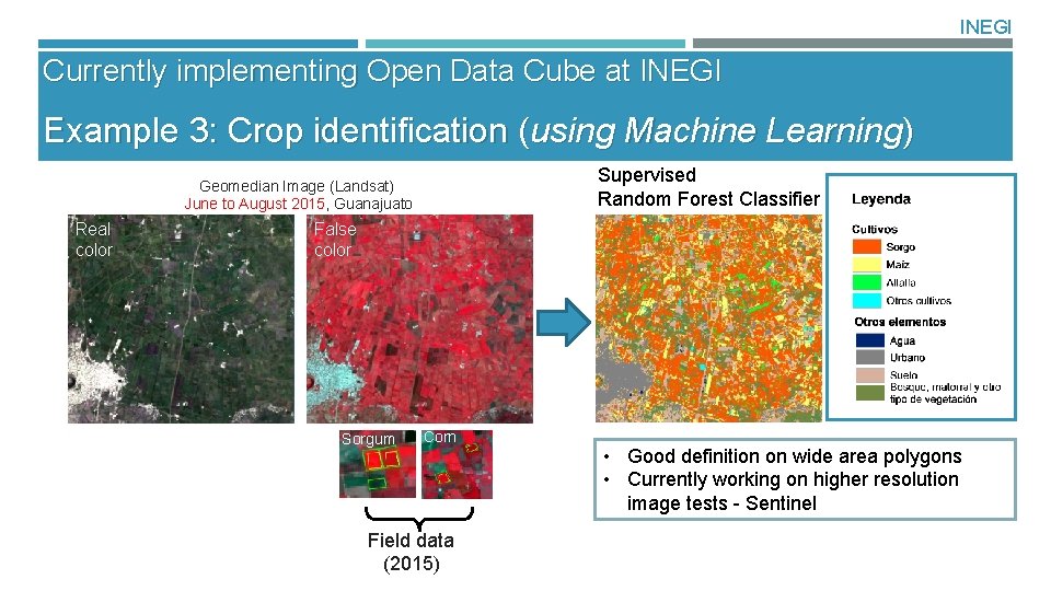 INEGI Currently implementing Open Data Cube at INEGI Example 3: Crop identification (using Machine