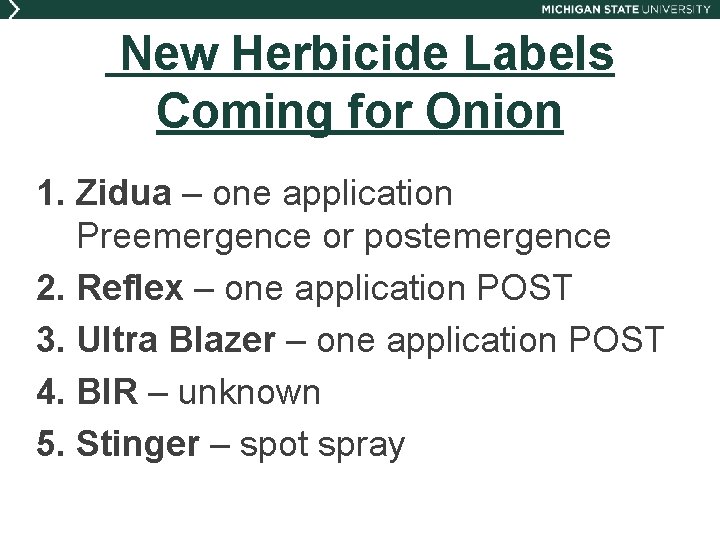 New Herbicide Labels Coming for Onion 1. Zidua – one application Preemergence or postemergence