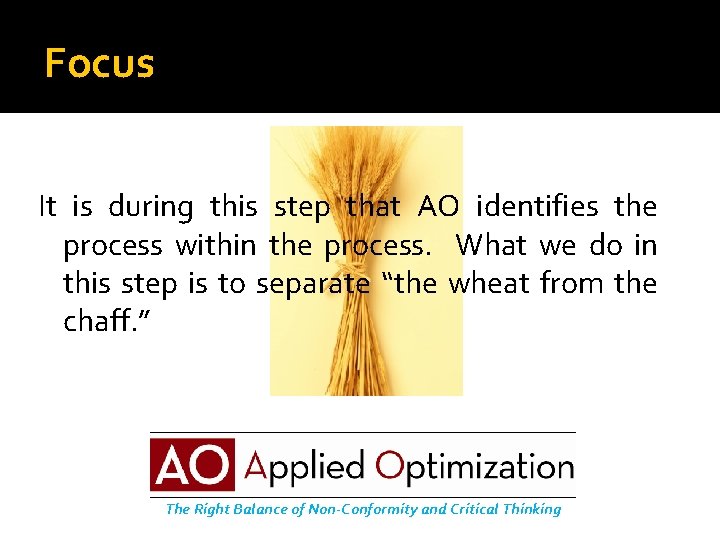 Focus It is during this step that AO identifies the process within the process.