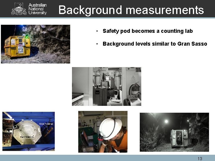 Background measurements • Safety pod becomes a counting lab • Background levels similar to
