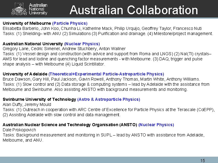 Australian Collaboration University of Melbourne (Particle Physics) Elisabetta Barberio, John Koo, Chunha Li, Katherine