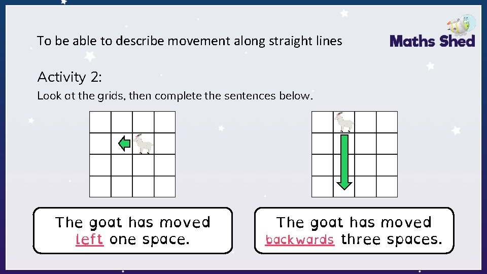 To be able to describe movement along straight lines Activity 2: Look at the