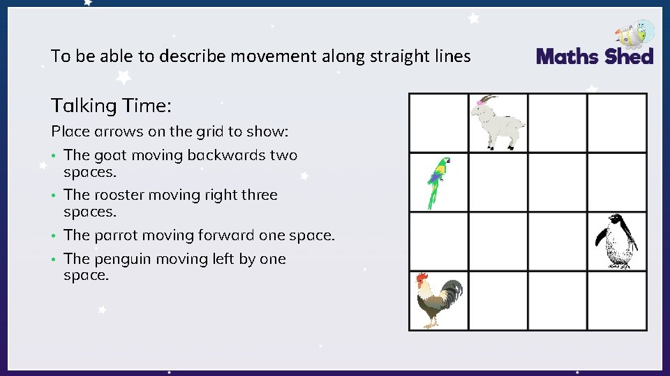 To be able to describe movement along straight lines Talking Time: Place arrows on
