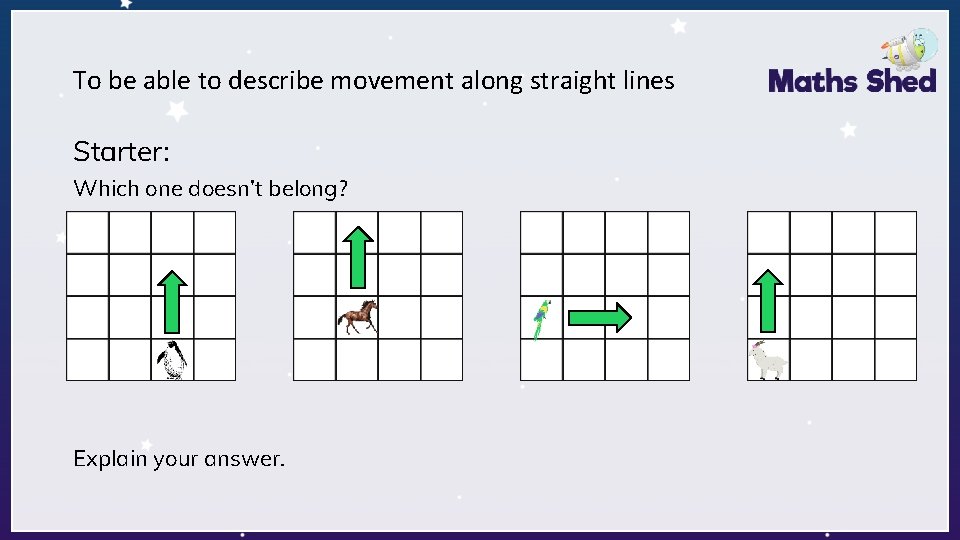To be able to describe movement along straight lines Starter: Which one doesn’t belong?