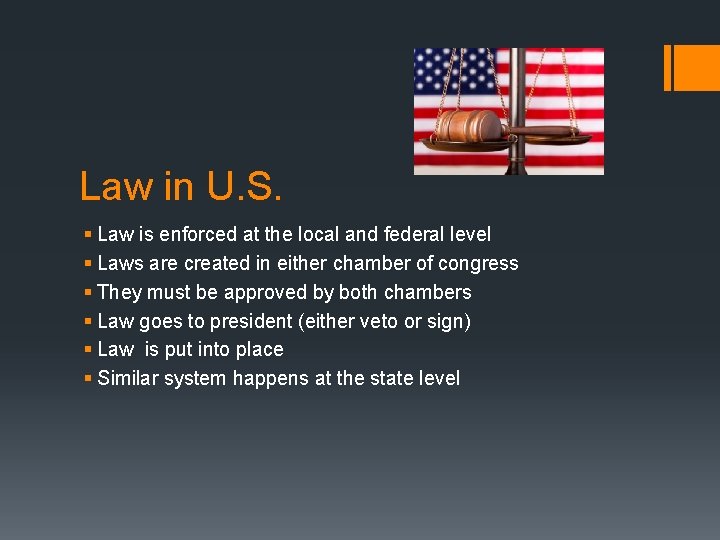 Law in U. S. § Law is enforced at the local and federal level
