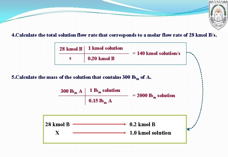 4. Calculate the total solution flow rate that corresponds to a molar flow rate