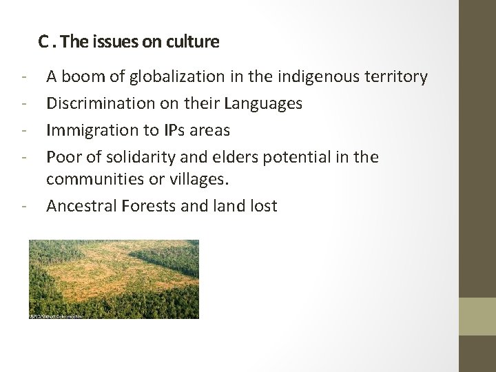 C. The issues on culture - A boom of globalization in the indigenous territory