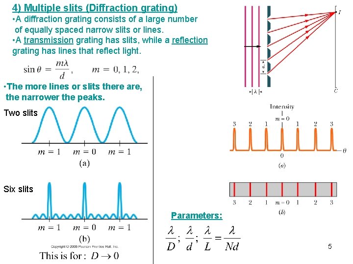 4) Multiple slits (Diffraction grating) • A diffraction grating consists of a large number