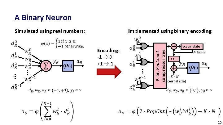 A Binary Neuron Simulated using real numbers: Encoding: -1 → 0 +1 → 1