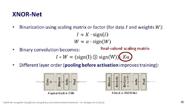 XNOR-Net Real-valued scaling matrix * XNOR-Net: Image. Net Classification Using Binary Convolutional Neural Networks