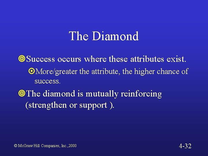The Diamond ¥Success occurs where these attributes exist. ¤More/greater the attribute, the higher chance
