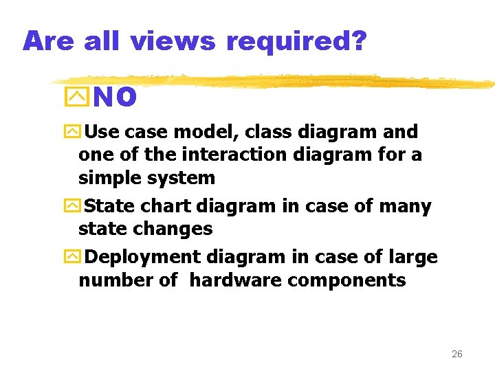 Are all views required? y. NO y. Use case model, class diagram and one