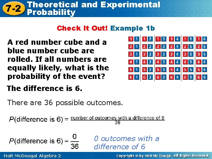 Theoretical and Experimental 7 -2 Probability Check It Out! Example 1 b A red