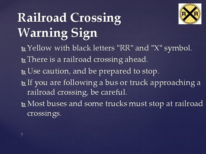 Railroad Crossing Warning Sign Yellow with black letters "RR" and "X" symbol. There is