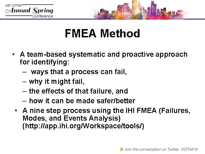 FMEA Method • A team-based systematic and proactive approach for identifying: – ways that