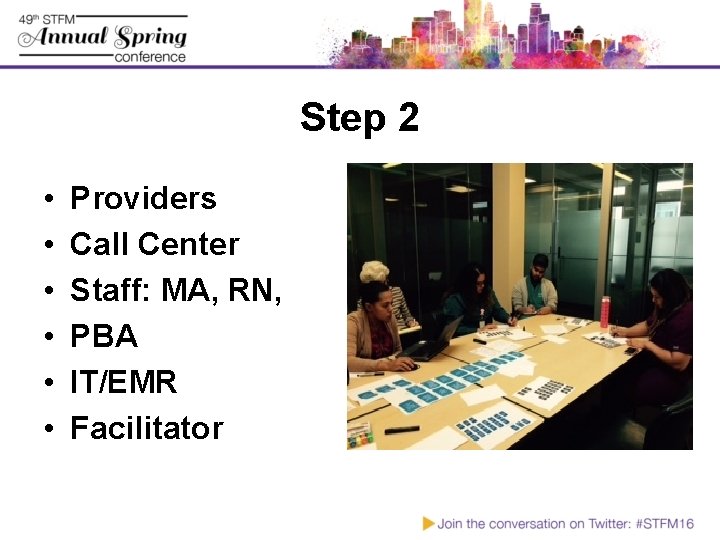 Step 2 • • • Providers Call Center Staff: MA, RN, PBA IT/EMR Facilitator