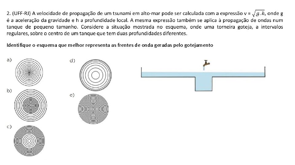 Identifique o esquema que melhor representa as frentes de onda geradas pelo gotejamento 
