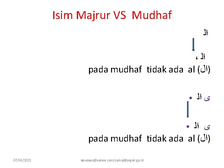 Isim Majrur VS Mudhaf ﺍﻟ ، ﺍﻟ pada mudhaf tidak ada al ( )ﺍﻝ