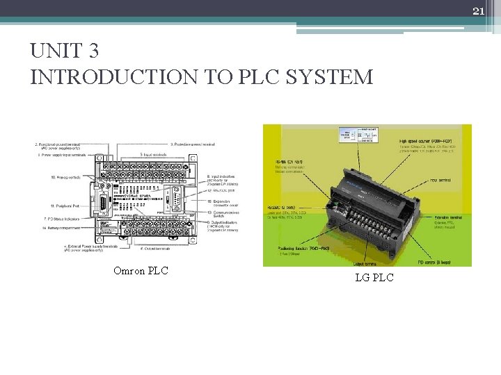 21 UNIT 3 INTRODUCTION TO PLC SYSTEM Omron PLC LG PLC 