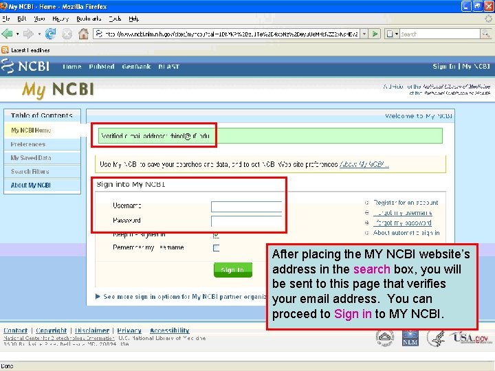 After placing the MY NCBI website’s address in the search box, you will be