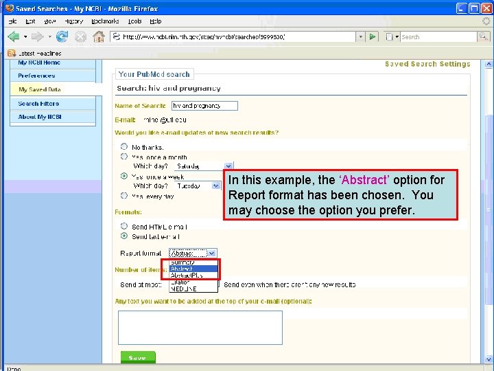 In this example, the ‘Abstract’ option for Report format has been chosen. You may