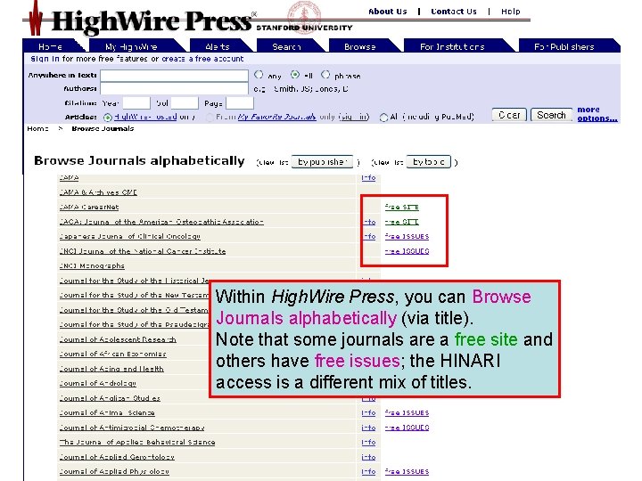 High. Wire Press 4 Within High. Wire Press, you can Browse Journals alphabetically (via