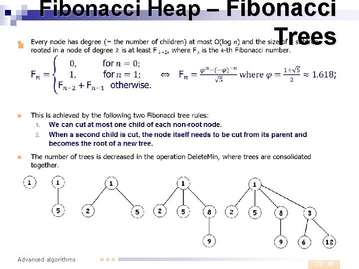 Fibonacci Heap – Fibonacci n Advanced algorithms Trees 23 / 38 