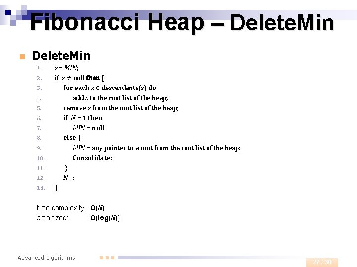 Fibonacci Heap – Delete. Min n Delete. Min 1. 2. 3. 4. 5. 6.