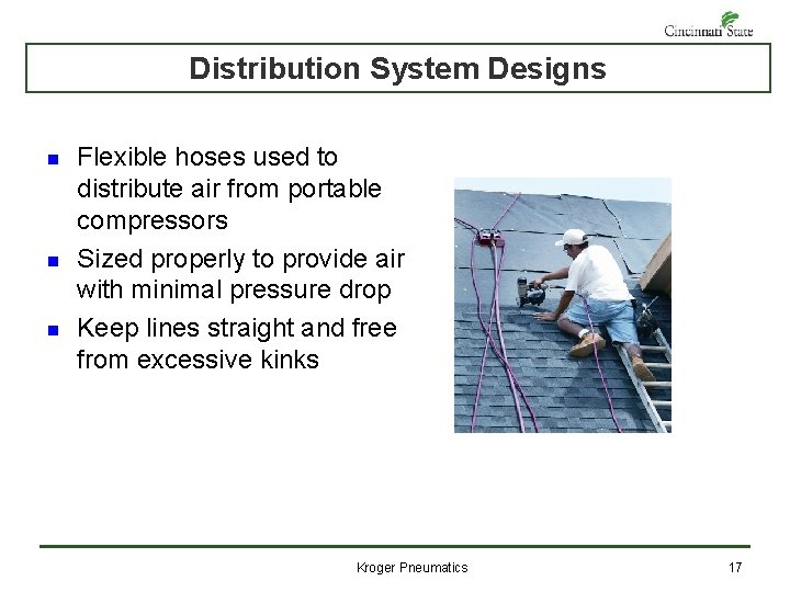 Distribution System Designs n n n Flexible hoses used to distribute air from portable